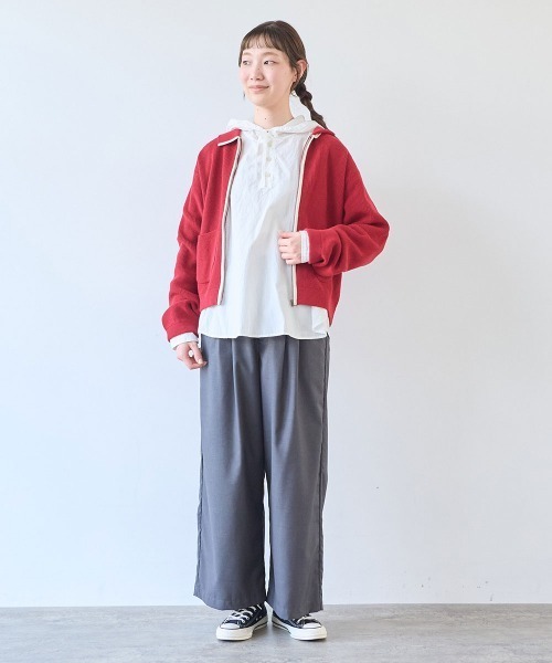 bulle de savon(ビュルデサボン)の「コットン/ウール 畦編zip カーディガン(ニット/セーター・レディース・ブルー/キナリ/レッド・FREE)」の8枚目の写真