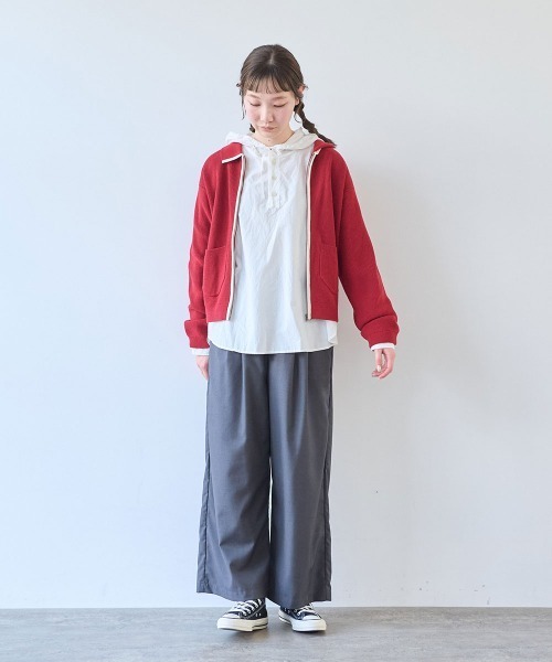 bulle de savon(ビュルデサボン)の「コットン/ウール 畦編zip カーディガン(ニット/セーター・レディース・ブルー/キナリ/レッド・FREE)」の9枚目の写真