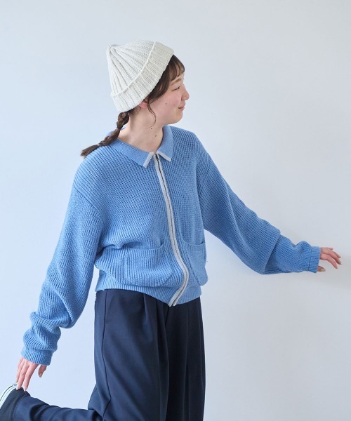 bulle de savon(ビュルデサボン)の「コットン/ウール 畦編zip カーディガン(ニット/セーター・レディース・ブルー/キナリ/レッド・FREE)」の15枚目の写真