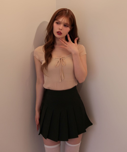 M DOLLY(エムドリー)の「Ribbon maisie french sleeve tops / リボンメイジーフレンチスリーブトップス(Tシャツ/カットソー・レディース・ホワイト/ピンクベージュ/ブラック・FREE)」の17枚目の写真