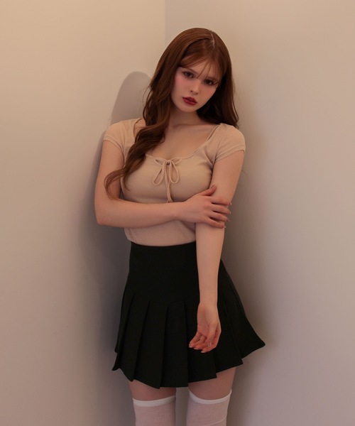 M DOLLY(エムドリー)の「Ribbon maisie french sleeve tops / リボンメイジーフレンチスリーブトップス(Tシャツ/カットソー・レディース・ホワイト/ピンクベージュ/ブラック・FREE)」の18枚目の写真