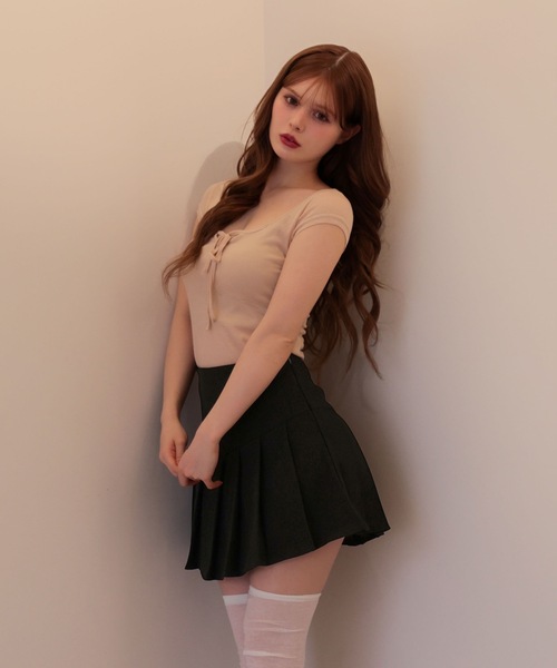 M DOLLY(エムドリー)の「Ribbon maisie french sleeve tops / リボンメイジーフレンチスリーブトップス(Tシャツ/カットソー・レディース・ホワイト/ピンクベージュ/ブラック・FREE)」の20枚目の写真