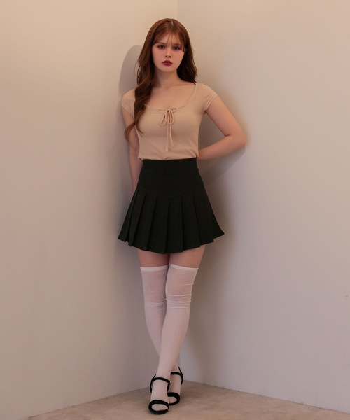 M DOLLY(エムドリー)の「Ribbon maisie french sleeve tops / リボンメイジーフレンチスリーブトップス(Tシャツ/カットソー・レディース・ホワイト/ピンクベージュ/ブラック・FREE)」の21枚目の写真