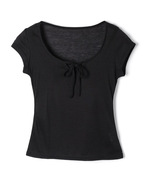 M DOLLY(エムドリー)の「Ribbon maisie french sleeve tops / リボンメイジーフレンチスリーブトップス(Tシャツ/カットソー・レディース・ホワイト/ピンクベージュ/ブラック・FREE)」の22枚目の写真