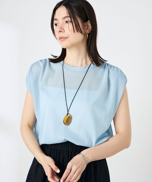 NOLLEY’S(ノーリーズ)の「ウォッシャブルシアードライコットンショルダーギャザープルオーバー(Tシャツ/カットソー・レディース・ブラック/ホワイト/サックスブルー・FREE)」の3枚目の写真