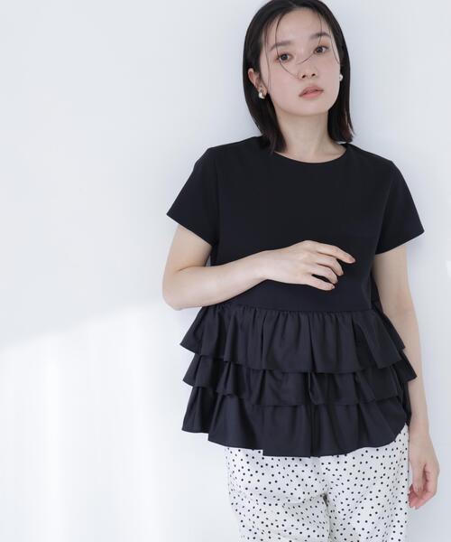 NATURAL BEAUTY BASIC(ナチュラルビューティーベーシック)の「【山本里菜さんコラボ】ドッキングペプラムカットソー(Tシャツ/カットソー・レディース・ブラック/オフホワイト・フリ-)」の12枚目の写真