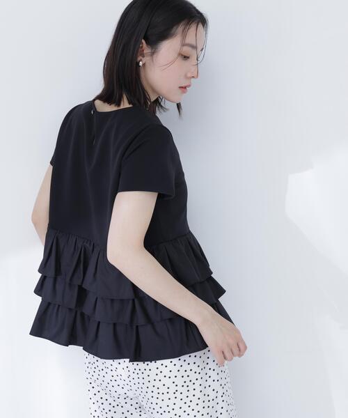 NATURAL BEAUTY BASIC(ナチュラルビューティーベーシック)の「【山本里菜さんコラボ】ドッキングペプラムカットソー(Tシャツ/カットソー・レディース・ブラック/オフホワイト・フリ-)」の14枚目の写真