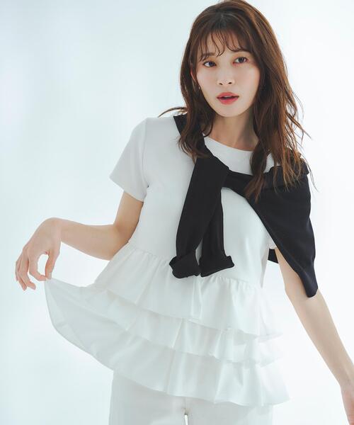 NATURAL BEAUTY BASIC(ナチュラルビューティーベーシック)の「【山本里菜さんコラボ】ドッキングペプラムカットソー(Tシャツ/カットソー・レディース・ブラック/オフホワイト・フリ-)」の19枚目の写真