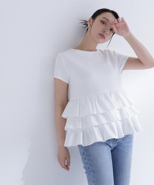 NATURAL BEAUTY BASIC(ナチュラルビューティーベーシック)の「【山本里菜さんコラボ】ドッキングペプラムカットソー(Tシャツ/カットソー・レディース・ブラック/オフホワイト・フリ-)」の18枚目の写真
