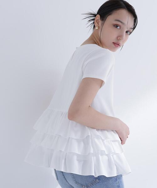 NATURAL BEAUTY BASIC(ナチュラルビューティーベーシック)の「【山本里菜さんコラボ】ドッキングペプラムカットソー(Tシャツ/カットソー・レディース・ブラック/オフホワイト・フリ-)」の16枚目の写真