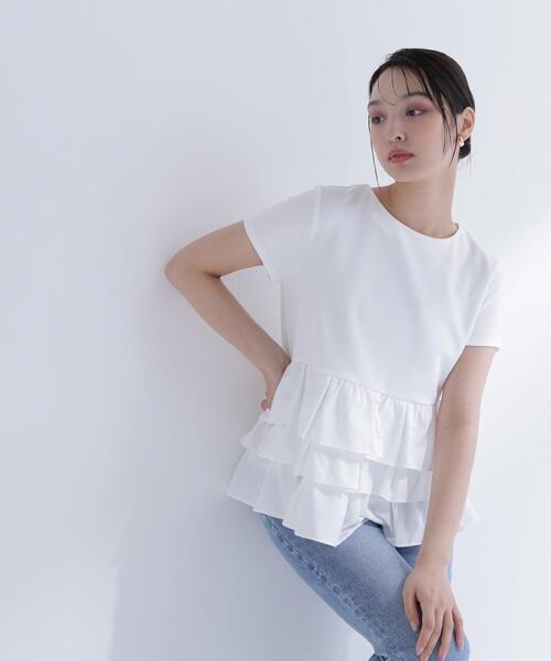 NATURAL BEAUTY BASIC(ナチュラルビューティーベーシック)の「【山本里菜さんコラボ】ドッキングペプラムカットソー(Tシャツ/カットソー・レディース・ブラック/オフホワイト・フリ-)」の14枚目の写真