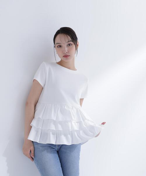 NATURAL BEAUTY BASIC(ナチュラルビューティーベーシック)の「【山本里菜さんコラボ】ドッキングペプラムカットソー(Tシャツ/カットソー・レディース・ブラック/オフホワイト・フリ-)」の12枚目の写真