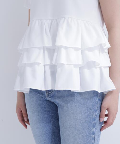 NATURAL BEAUTY BASIC(ナチュラルビューティーベーシック)の「【山本里菜さんコラボ】ドッキングペプラムカットソー(Tシャツ/カットソー・レディース・ブラック/オフホワイト・フリ-)」の8枚目の写真
