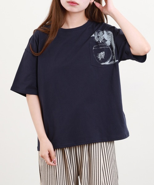 BARNDOOR(バーンドア)の「20/-天竺 いぬ・ねこポケT 26SS 半袖(Tシャツ/カットソー・レディース・ブラック系3/ホワイト系3/ブラック系2/グレー系3/グレー系2/ホワイト系2・FREE)」の4枚目の写真