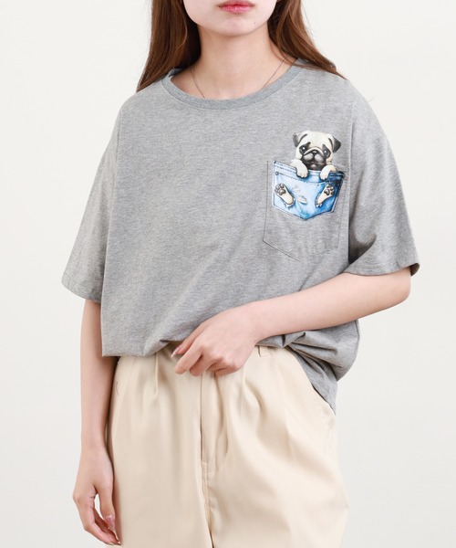 BARNDOOR(バーンドア)の「20/-天竺 いぬ・ねこポケT 26SS 半袖(Tシャツ/カットソー・レディース・ブラック系3/ホワイト系3/ブラック系2/グレー系3/グレー系2/ホワイト系2・FREE)」の5枚目の写真