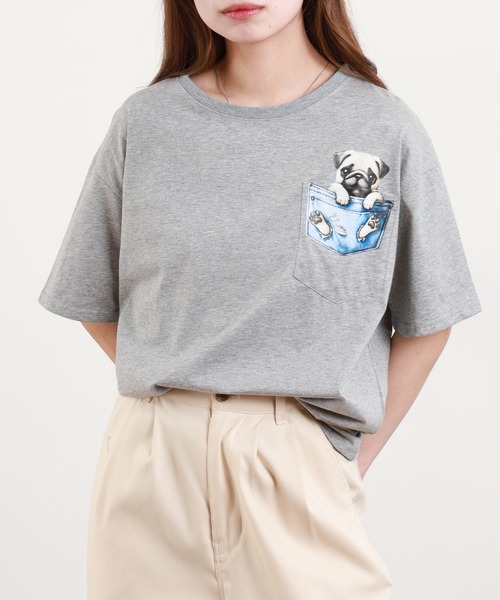 BARNDOOR(バーンドア)の「20/-天竺 いぬ・ねこポケT 26SS 半袖(Tシャツ/カットソー・レディース・ブラック系3/ホワイト系3/ブラック系2/グレー系3/グレー系2/ホワイト系2・FREE)」の10枚目の写真