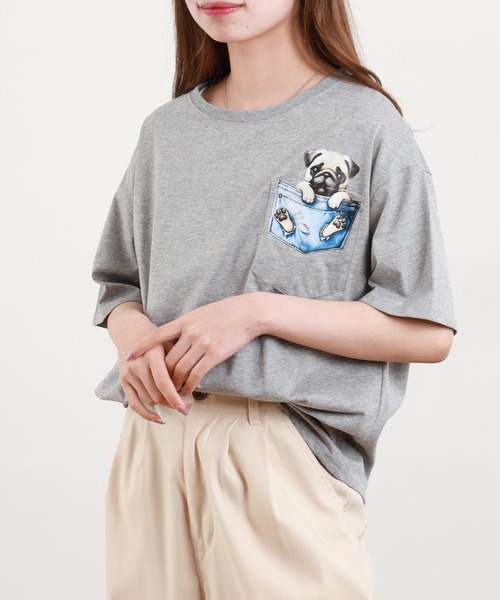 BARNDOOR(バーンドア)の「20/-天竺 いぬ・ねこポケT 26SS 半袖(Tシャツ/カットソー・レディース・ブラック系3/ホワイト系3/ブラック系2/グレー系3/グレー系2/ホワイト系2・FREE)」の11枚目の写真