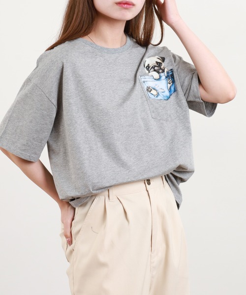 BARNDOOR(バーンドア)の「20/-天竺 いぬ・ねこポケT 26SS 半袖(Tシャツ/カットソー・レディース・ブラック系3/ホワイト系3/ブラック系2/グレー系3/グレー系2/ホワイト系2・FREE)」の9枚目の写真
