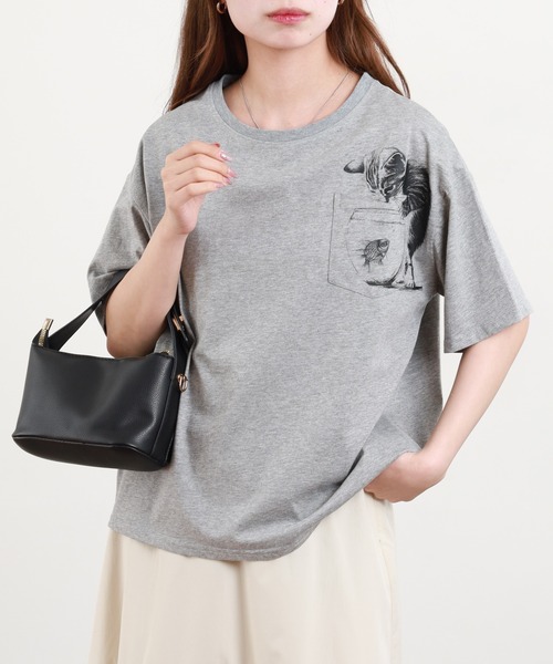 BARNDOOR(バーンドア)の「20/-天竺 いぬ・ねこポケT 26SS 半袖(Tシャツ/カットソー・レディース・ブラック系3/ホワイト系3/ブラック系2/グレー系3/グレー系2/ホワイト系2・FREE)」の17枚目の写真