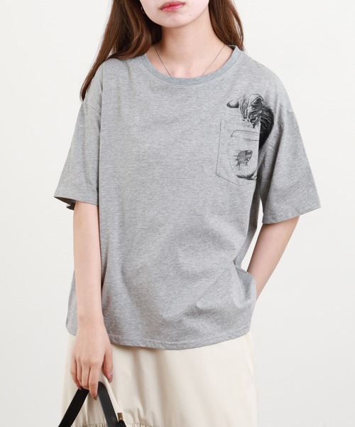 BARNDOOR(バーンドア)の「20/-天竺 いぬ・ねこポケT 26SS 半袖(Tシャツ/カットソー・レディース・ブラック系3/ホワイト系3/ブラック系2/グレー系3/グレー系2/ホワイト系2・FREE)」の18枚目の写真