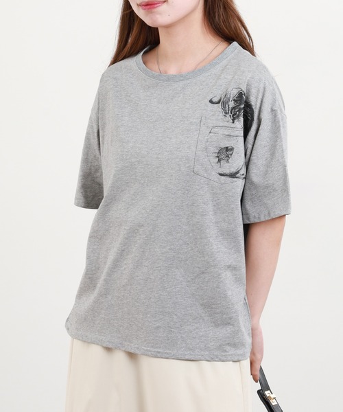 BARNDOOR(バーンドア)の「20/-天竺 いぬ・ねこポケT 26SS 半袖(Tシャツ/カットソー・レディース・ブラック系3/ホワイト系3/ブラック系2/グレー系3/グレー系2/ホワイト系2・FREE)」の19枚目の写真