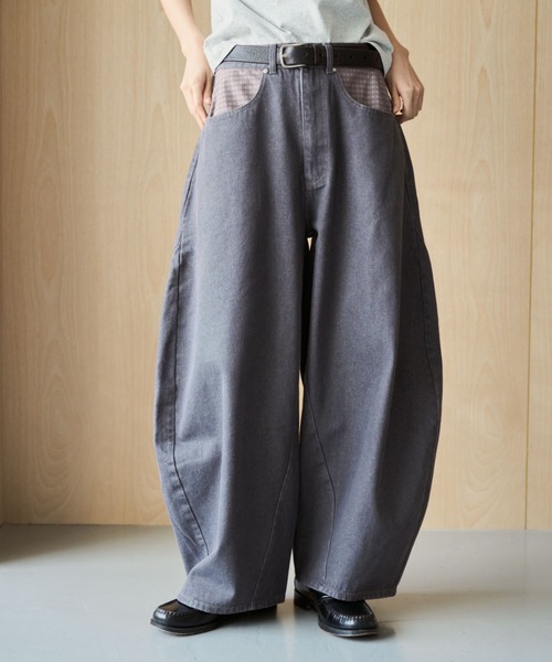 BROKEN BASE(ブロークンベース)の「Anorak Check Patchwork Denim / アノラックチェックパッチワークデニム(デニムパンツ・メンズ・ブラウン/インディゴブルー・MEDIUM/LARGE)」の2枚目の写真