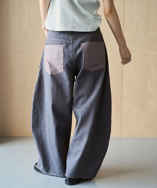 BROKEN BASE(ブロークンベース)の「Anorak Check Patchwork Denim / アノラックチェックパッチワークデニム(デニムパンツ・メンズ・ブラウン/インディゴブルー・MEDIUM/LARGE)」の5枚目の写真