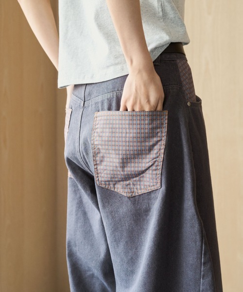 BROKEN BASE(ブロークンベース)の「Anorak Check Patchwork Denim / アノラックチェックパッチワークデニム(デニムパンツ・メンズ・ブラウン/インディゴブルー・MEDIUM/LARGE)」の9枚目の写真