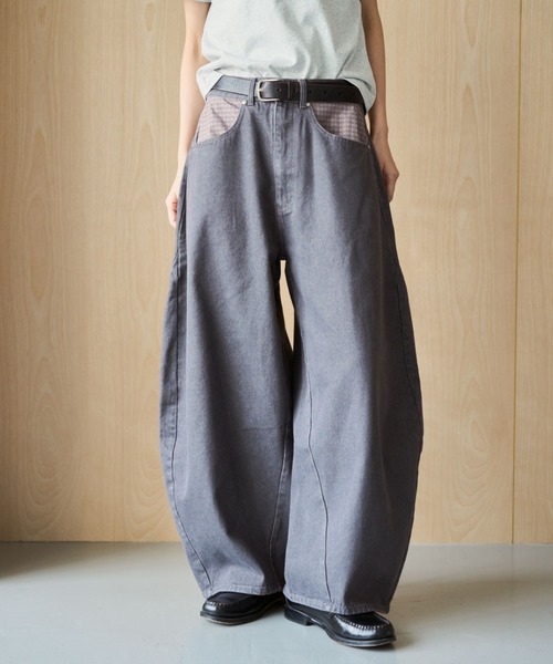 BROKEN BASE(ブロークンベース)の「Anorak Check Patchwork Denim / アノラックチェックパッチワークデニム(デニムパンツ・メンズ・ブラウン/インディゴブルー・MEDIUM/LARGE)」の4枚目の写真