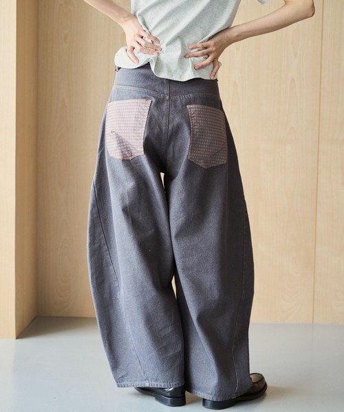 BROKEN BASE(ブロークンベース)の「Anorak Check Patchwork Denim / アノラックチェックパッチワークデニム(デニムパンツ・メンズ・ブラウン/インディゴブルー・MEDIUM/LARGE)」の6枚目の写真