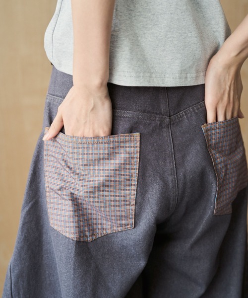 BROKEN BASE(ブロークンベース)の「Anorak Check Patchwork Denim / アノラックチェックパッチワークデニム(デニムパンツ・メンズ・ブラウン/インディゴブルー・MEDIUM/LARGE)」の8枚目の写真
