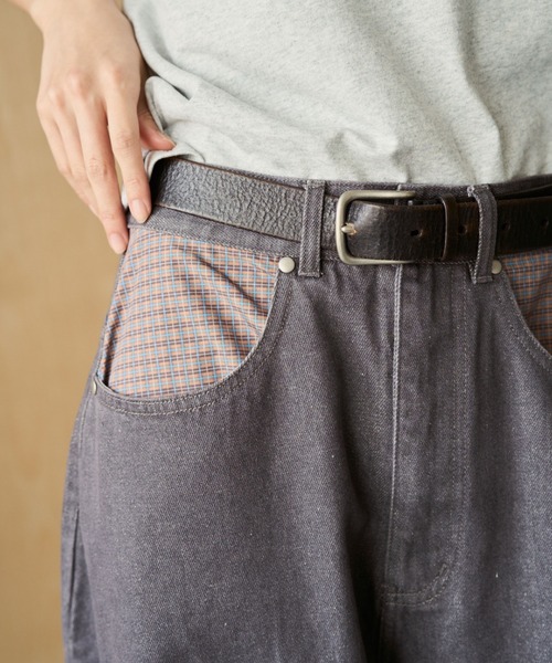 BROKEN BASE(ブロークンベース)の「Anorak Check Patchwork Denim / アノラックチェックパッチワークデニム(デニムパンツ・メンズ・ブラウン/インディゴブルー・MEDIUM/LARGE)」の7枚目の写真