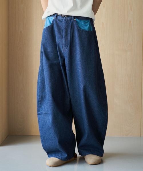 BROKEN BASE(ブロークンベース)の「Anorak Check Patchwork Denim / アノラックチェックパッチワークデニム(デニムパンツ・メンズ・ブラウン/インディゴブルー・MEDIUM/LARGE)」の17枚目の写真
