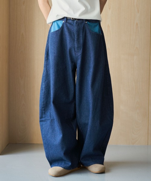 BROKEN BASE(ブロークンベース)の「Anorak Check Patchwork Denim / アノラックチェックパッチワークデニム(デニムパンツ・メンズ・ブラウン/インディゴブルー・MEDIUM/LARGE)」の16枚目の写真
