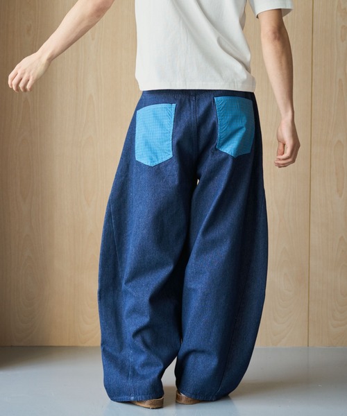 BROKEN BASE(ブロークンベース)の「Anorak Check Patchwork Denim / アノラックチェックパッチワークデニム(デニムパンツ・メンズ・ブラウン/インディゴブルー・MEDIUM/LARGE)」の18枚目の写真