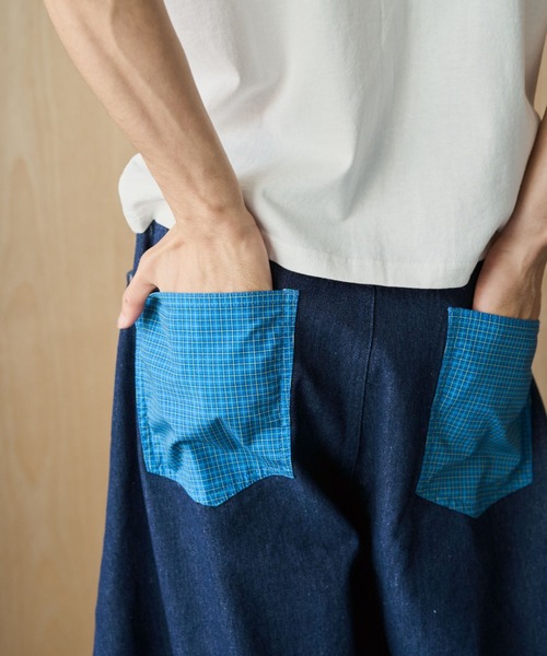 BROKEN BASE(ブロークンベース)の「Anorak Check Patchwork Denim / アノラックチェックパッチワークデニム(デニムパンツ・メンズ・ブラウン/インディゴブルー・MEDIUM/LARGE)」の20枚目の写真