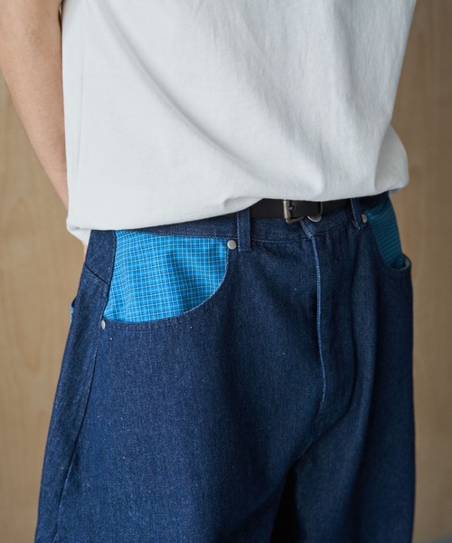 BROKEN BASE(ブロークンベース)の「Anorak Check Patchwork Denim / アノラックチェックパッチワークデニム(デニムパンツ・メンズ・ブラウン/インディゴブルー・MEDIUM/LARGE)」の21枚目の写真