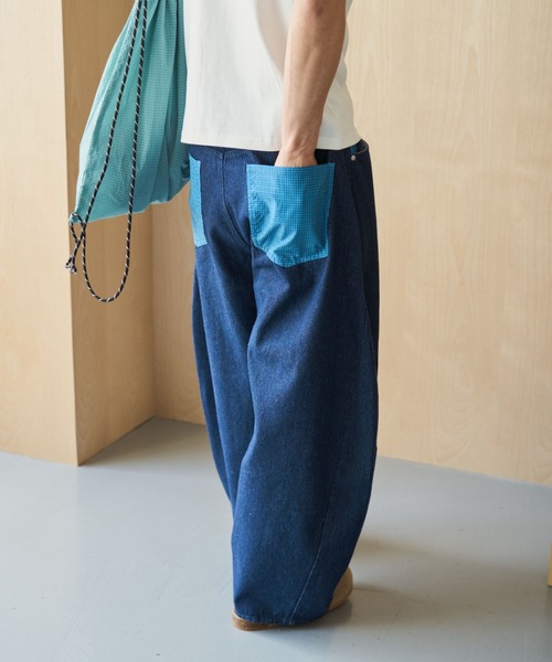 BROKEN BASE(ブロークンベース)の「Anorak Check Patchwork Denim / アノラックチェックパッチワークデニム(デニムパンツ・メンズ・ブラウン/インディゴブルー・MEDIUM/LARGE)」の19枚目の写真