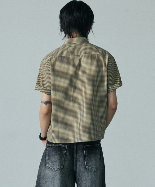LXT（エルエックスティー）の「コットンチェックダブルポケットクロップ半袖シャツ[ベージュ]（シャツ/ブラウス・メンズ・その他・1/2/3）」の8枚目の写真