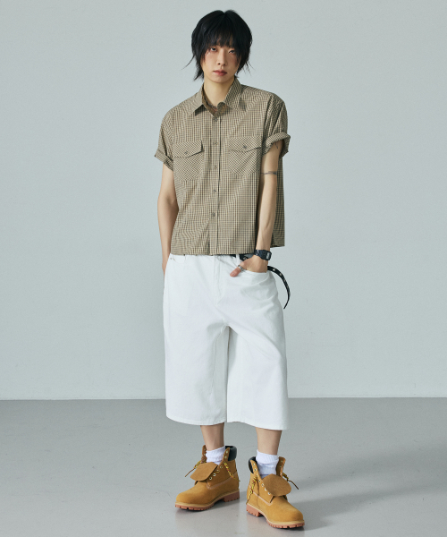 LXT（エルエックスティー）の「コットンチェックダブルポケットクロップ半袖シャツ[ベージュ]（シャツ/ブラウス・メンズ・その他・1/2/3）」の9枚目の写真
