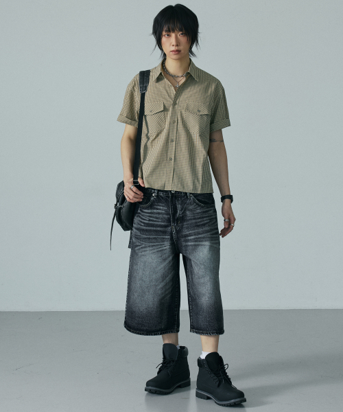 LXT（エルエックスティー）の「コットンチェックダブルポケットクロップ半袖シャツ[ベージュ]（シャツ/ブラウス・メンズ・その他・1/2/3）」の10枚目の写真