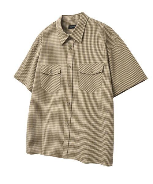LXT（エルエックスティー）の「コットンチェックダブルポケットクロップ半袖シャツ[ベージュ]（シャツ/ブラウス・メンズ・その他・1/2/3）」の12枚目の写真