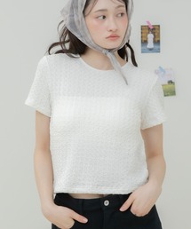 【Original】バックベロアリボンカットソー / カットソー 半袖トップス バックリボン Tシャツ ベロアリボン 韓国 ガーリー フレンチガーリー コンパクトトップス 表面感 シャーリング 肌見せ 春服 夏服 秋服 背中開き ブラック アイボリー ブルー ブラウン 黒 白 青 茶色