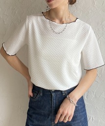 半袖 メロウフリル ボートネックトップス 配色バイカラー tシャツ