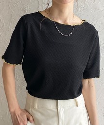 半袖 メロウフリル ボートネックトップス 配色バイカラー tシャツ