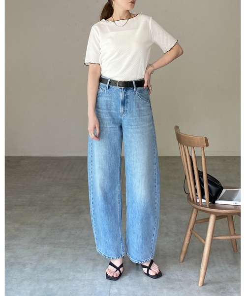 She's Closet(シーズクローゼット)の「半袖 メロウフリル ボートネックトップス 配色バイカラー tシャツ(Tシャツ/カットソー・レディース・ブラック/ホワイト・FREE)」の11枚目の写真