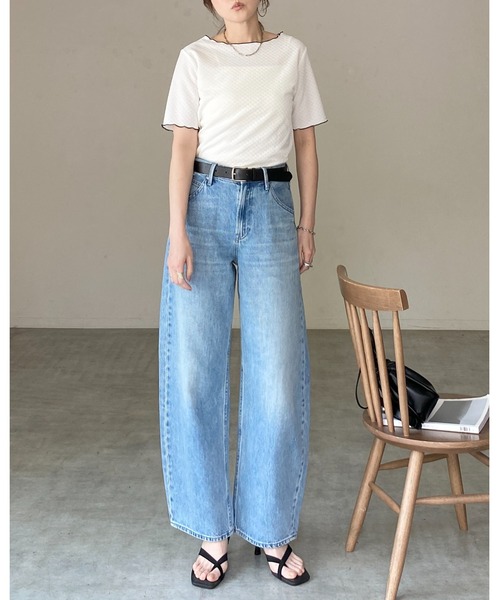 She's Closet(シーズクローゼット)の「半袖 メロウフリル ボートネックトップス 配色バイカラー tシャツ(Tシャツ/カットソー・レディース・ブラック/ホワイト・FREE)」の17枚目の写真