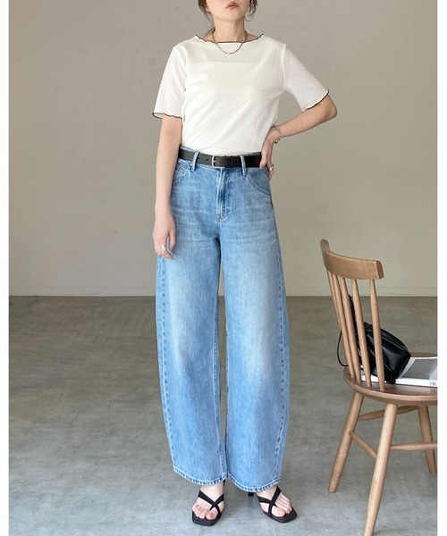 She's Closet(シーズクローゼット)の「半袖 メロウフリル ボートネックトップス 配色バイカラー tシャツ(Tシャツ/カットソー・レディース・ブラック/ホワイト・FREE)」の18枚目の写真