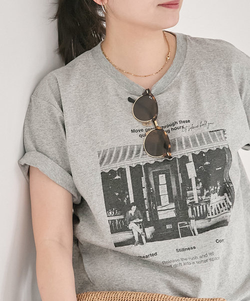 JOURNAL STANDARD（ジャーナルスタンダード）の「《追加2》汗ジミ防止天竺プリントT（Tシャツ/カットソー・レディース・ブラウン/ホワイト/チャコールグレー・FREE）」の13枚目の写真