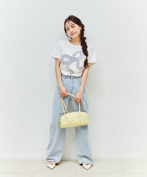 MELSOI.（メルソイ）の「エンブロイダリーリボンTシャツ（Tシャツ/カットソー・レディース・ネイビー/ブルー・FREE）」の6枚目の写真